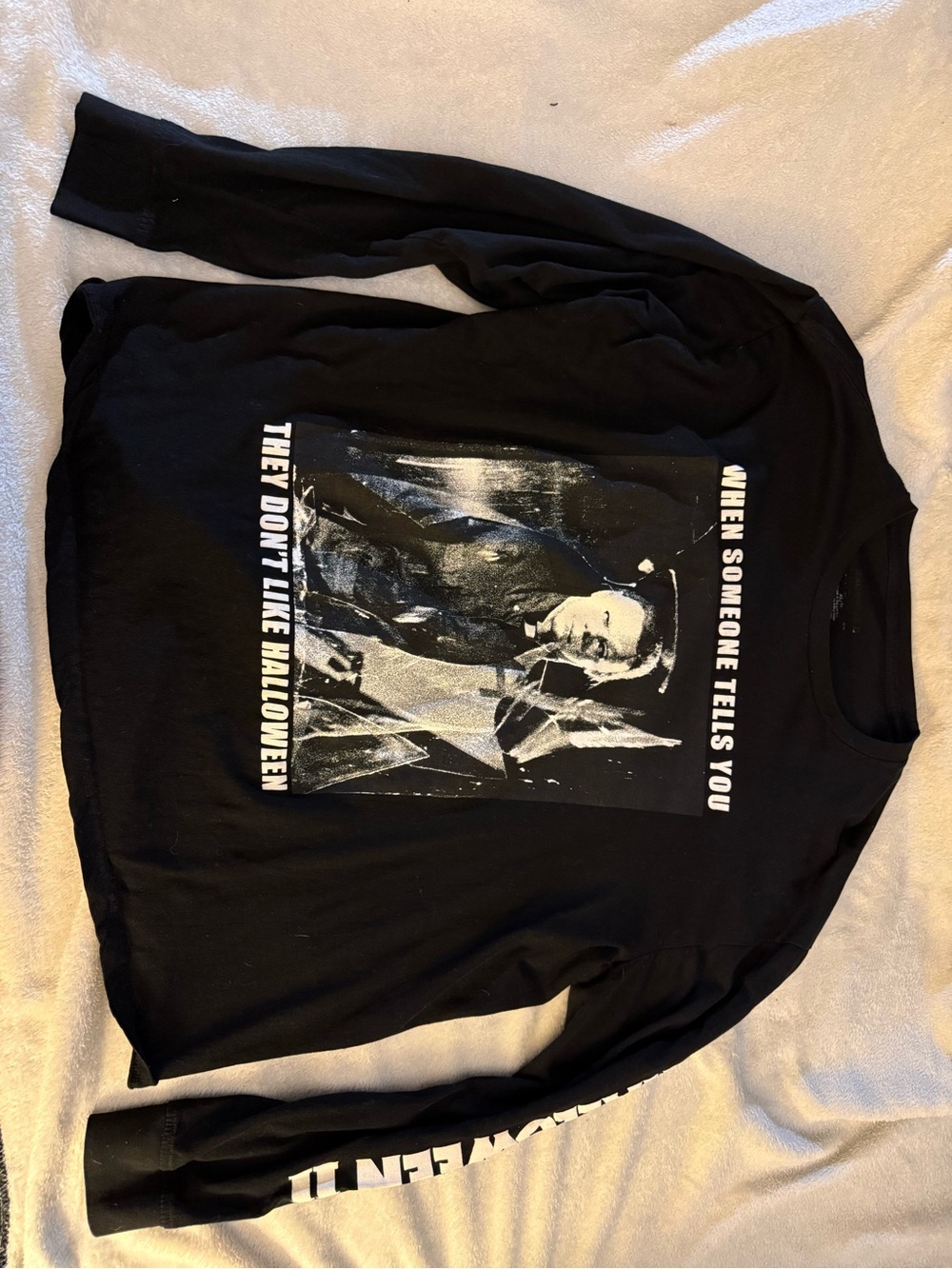 Black Long-Sleeve Graphic Tee - Halloween Portrait Print